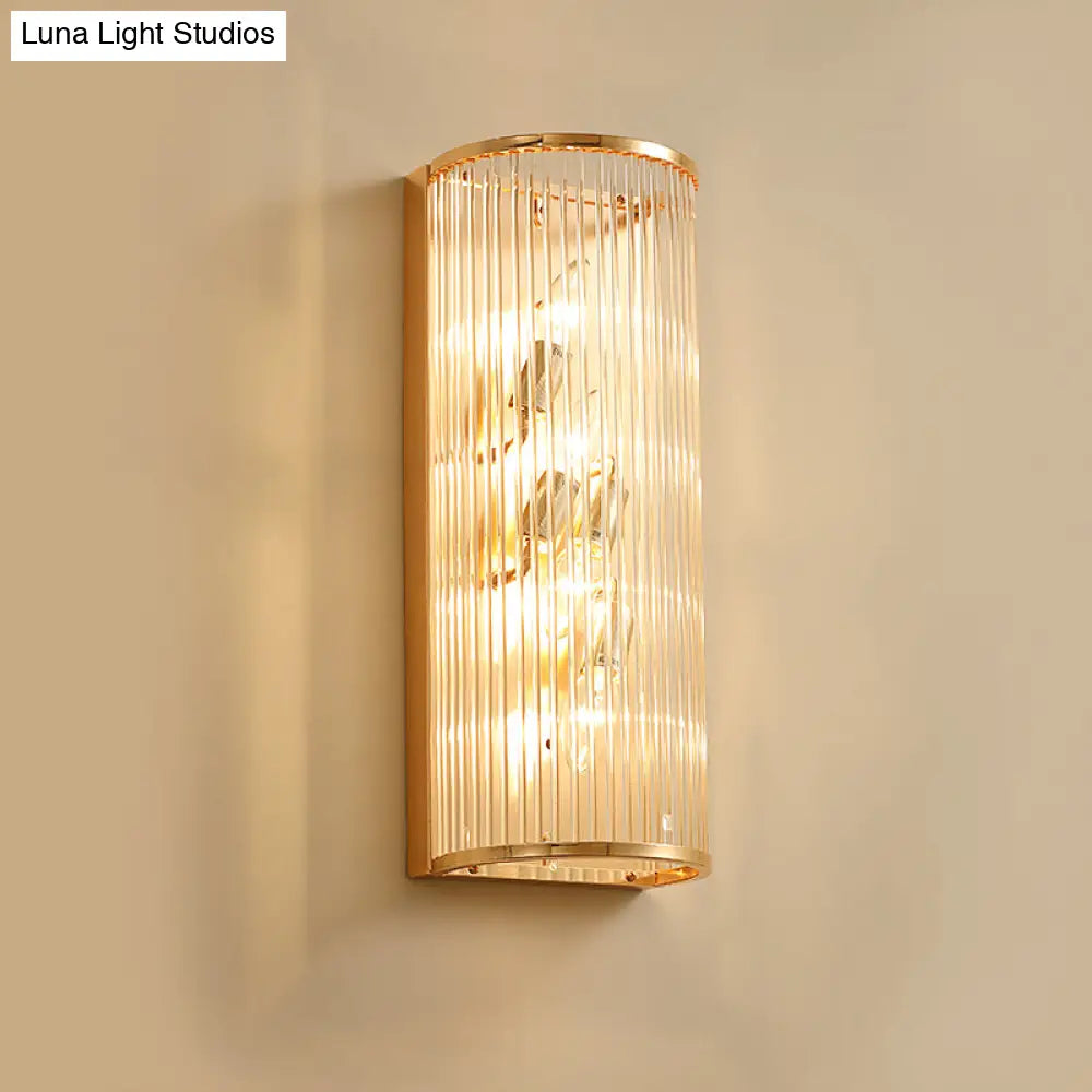 Minimalist Cylinder Wall Mount Crystal Rod Sconce - 4-Light Hallway Lighting In Gold