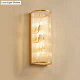 Minimalist Cylinder Wall Mount Crystal Rod Sconce - 4-Light Hallway Lighting In Gold