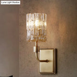 Minimalist Cylindrical Metal Sconce Light - Clear/Amber Crystal Wall Mount Lighting For Living Room
