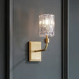 Minimalist Cylindrical Metal Sconce Light - Clear/Amber Crystal Wall Mount Lighting For Living Room