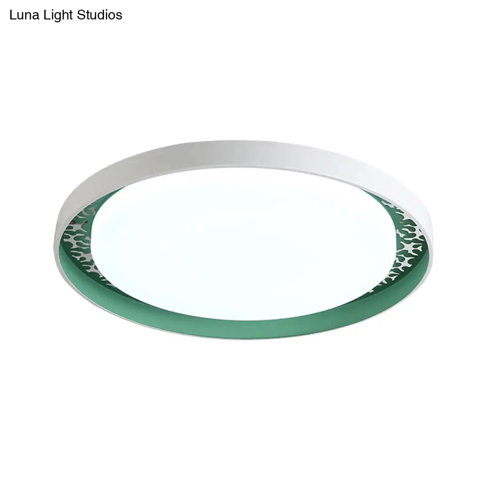 Minimalist Disc Ceiling Flush Led Lighting For Children’s Bedrooms - White/Green/Pink Colors