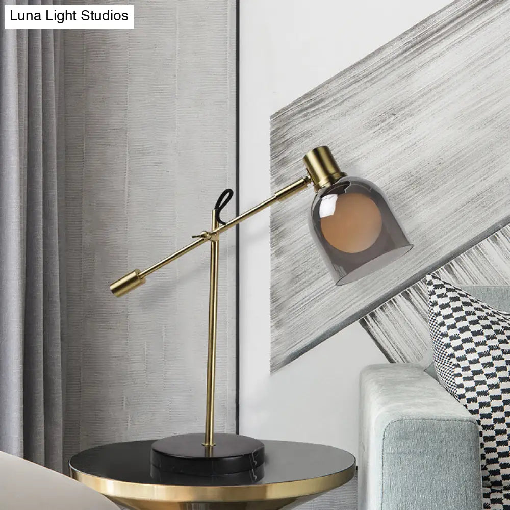 Minimalist Dome Metal Nightstand Lamp - Smoke Gray Glass Finish Perfect For Living Rooms 1-Bulb