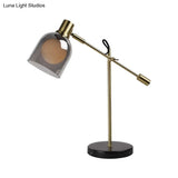Minimalist Dome Metal Nightstand Lamp - Smoke Gray Glass Finish Perfect For Living Rooms 1-Bulb