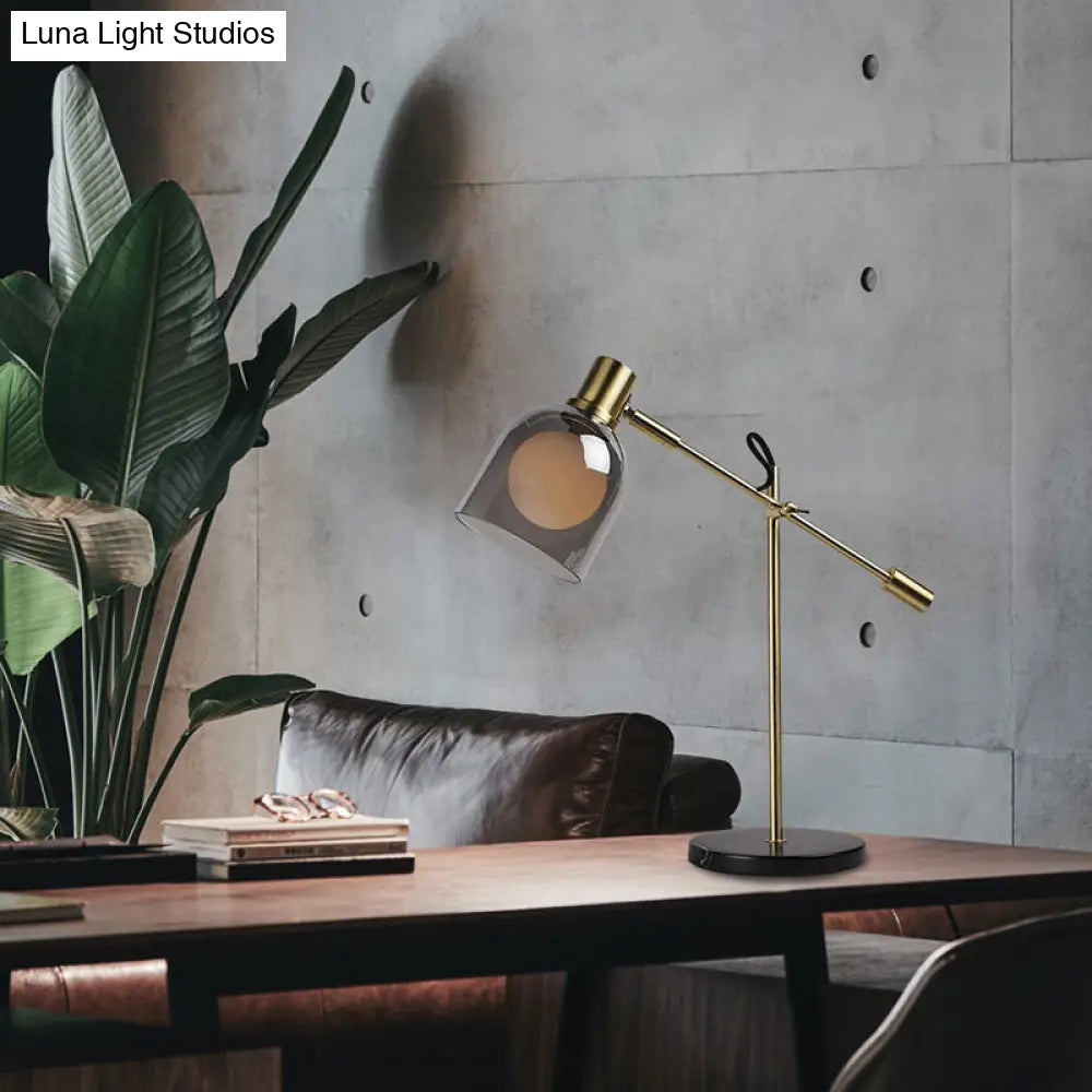 Minimalist Dome Metal Nightstand Lamp - Smoke Gray Glass Finish Perfect For Living Rooms 1-Bulb