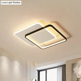 Minimalist Double-Square/Round Flushmount Led Bedroom Ceiling Light In Black With Warm/White