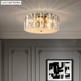 Minimalist Drum Clear Crystal Flush Mount Light Fixture With 4 Bulbs