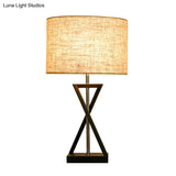 Minimalist Drum Nightstand Lamp With Hourglass Base - Single Bedside Table Light