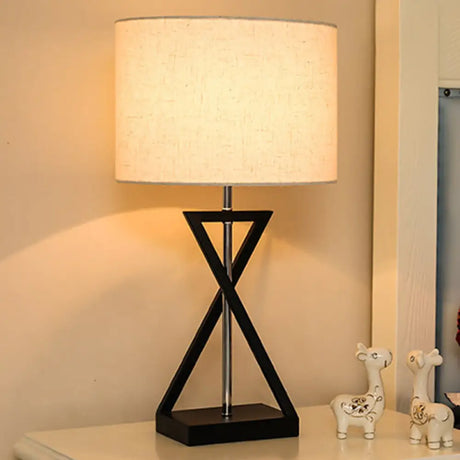 Minimalist Drum Nightstand Lamp With Hourglass Base - Single Bedside Table Light Black / B