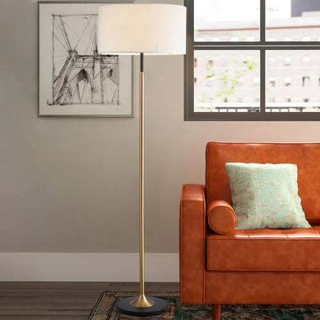 Minimalist Drum-Shaped Floor Lamp - Single Bulb Fabric Shade White