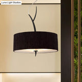 Minimalist Drum-Shaped Pendant Chandelier | 3-Head Fabric Ceiling Lamp White/Black Suspension