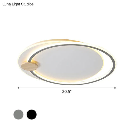 Minimalist Dual Circle Led Ceiling Light In Black/Grey For Warm/White Lighting - 16.5’/20.5’