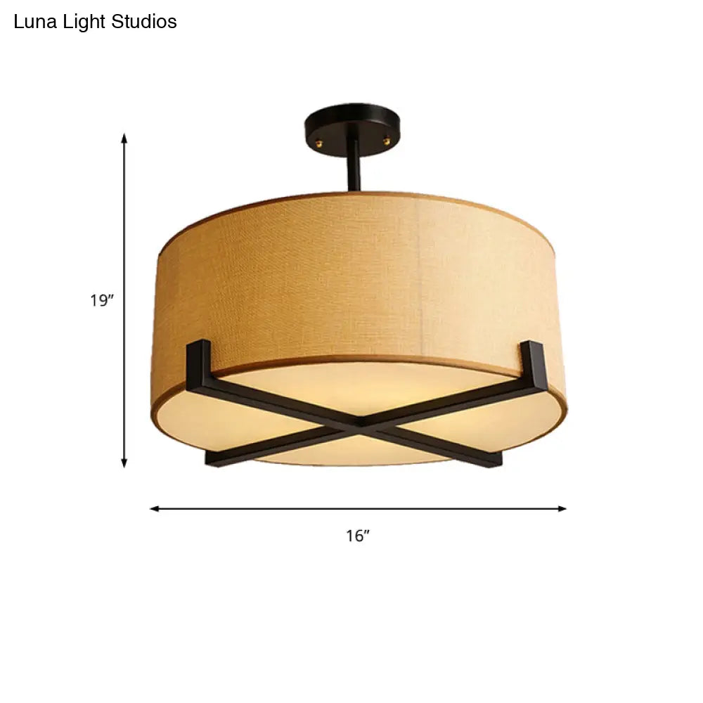 Minimalist Fabric Drum Ceiling Light - 5-Light Beige Flush Mount Lamp Dia 16’/19.5’/23.5