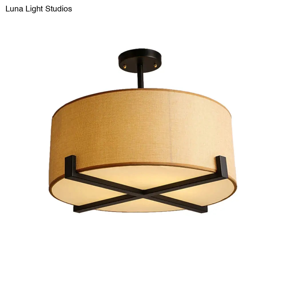 Minimalist Fabric Drum Ceiling Light - 5-Light Beige Flush Mount Lamp Dia 16’/19.5’/23.5