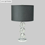 Minimalist Fabric Drum Nightstand Lamp With Crystal Accent - Black 1-Bulb Lighting