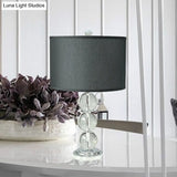 Minimalist Fabric Drum Nightstand Lamp With Crystal Accent - Black 1-Bulb Lighting