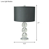 Minimalist Fabric Drum Nightstand Lamp With Crystal Accent - Black 1-Bulb Lighting