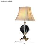 Minimalist Fabric Table Lamp With Leaf Crystal Accent - Beige Night Light