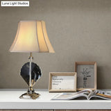 Minimalist Fabric Table Lamp With Leaf Crystal Accent - Beige Night Light