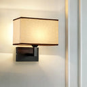 Minimalist Fabric Wall Lighting - Rectangular Design 1 Head Beige/Flaxen Mounted Light For Bedroom