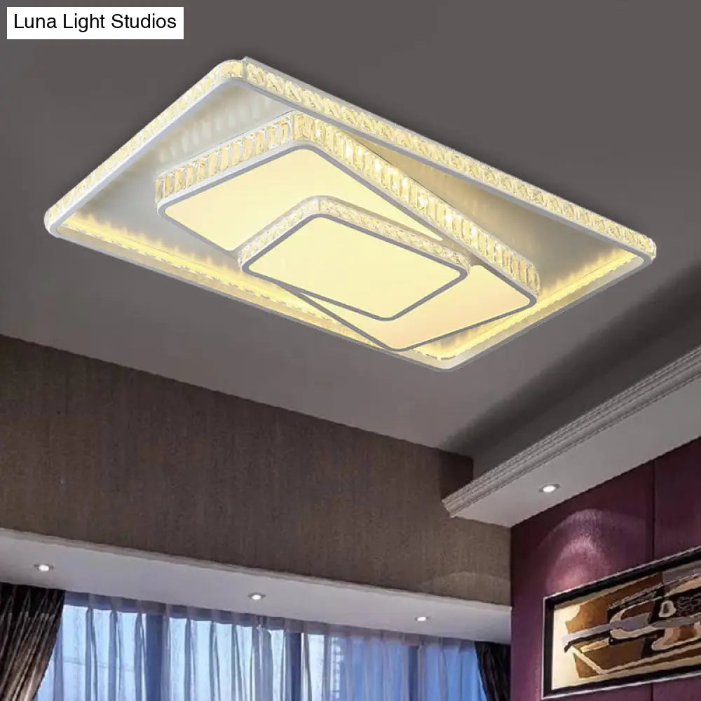 Minimalist Faceted Crystal White Ceiling Light Fixture - Led Flush Mount 19.5’/23.5’ W