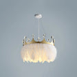 Minimalist Feather Crown Pendant Light With Crystal Deco White / 14’