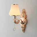 Minimalist Flared White Glass Wall Light With Teardrop Crystal - Perfect For Living Room Sconce 1 /