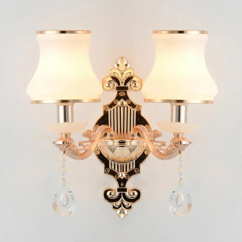 Minimalist Flared White Glass Wall Light With Teardrop Crystal - Perfect For Living Room Sconce 2 /