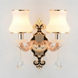 Minimalist Flared White Glass Wall Light With Teardrop Crystal - Perfect For Living Room Sconce 2 /