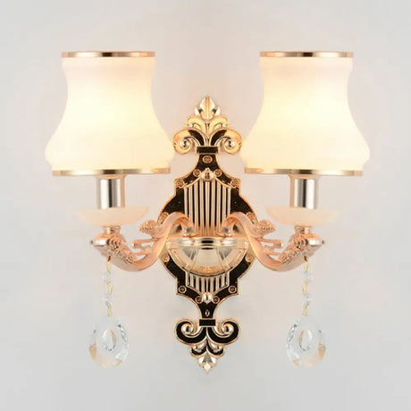 Minimalist Flared White Glass Wall Light With Teardrop Crystal - Perfect For Living Room Sconce 2 /