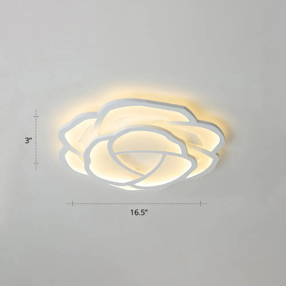 Minimalist Flushmount Led Ceiling Light For Bedroom - White Rose Acrylic Surface Mount / 16.5’ Warm