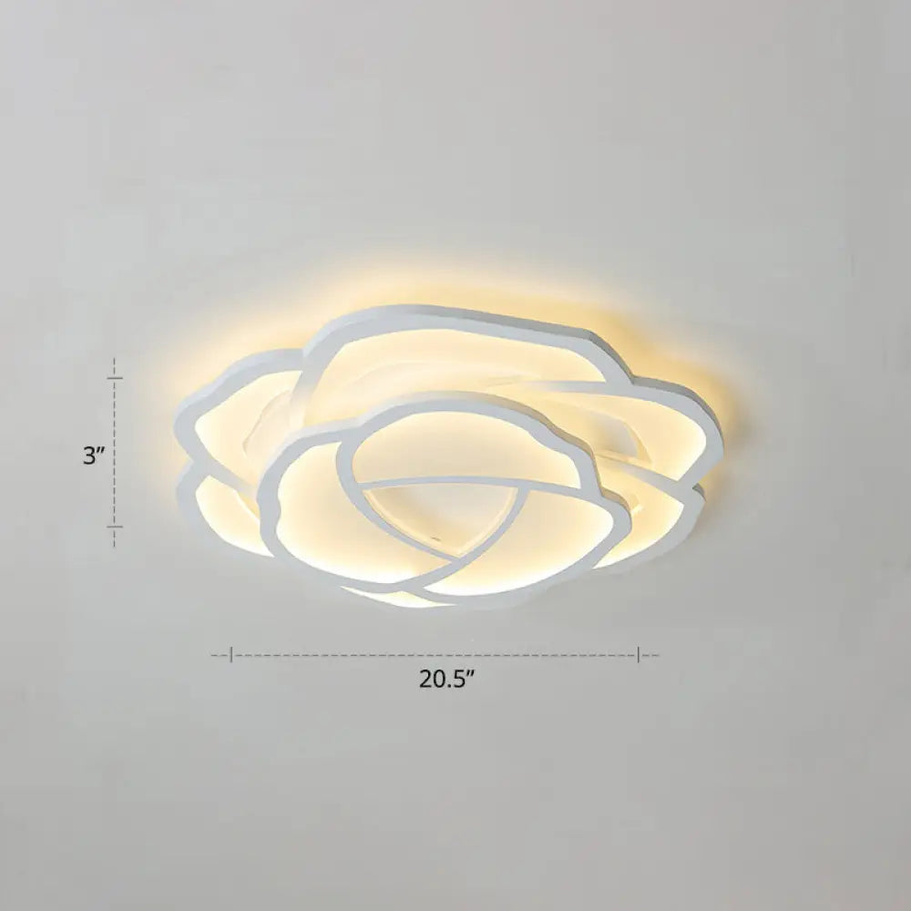 Minimalist Flushmount Led Ceiling Light For Bedroom - White Rose Acrylic Surface Mount / 20.5’ Warm