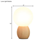 Minimalist Frosted Glass Bedside Table Lamp With Wooden Base - Orb Design