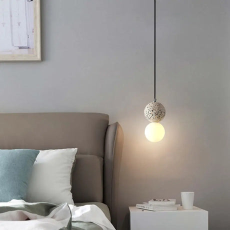 Minimalist Frosted Glass Pendant Light With Terrazzo Accent - Ideal For Dining Room White