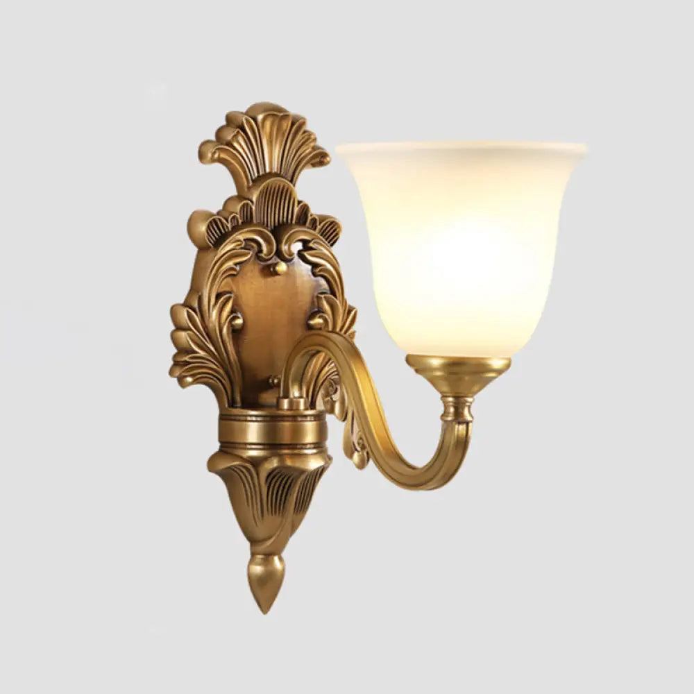 Minimalist Frosted Glass Wall Light Fixture - Gold Tapered Mounted Lamp For Corridor 1 / Brass C
