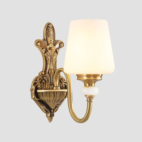 Minimalist Frosted Glass Wall Light Fixture - Gold Tapered Mounted Lamp For Corridor 1 / Brass D