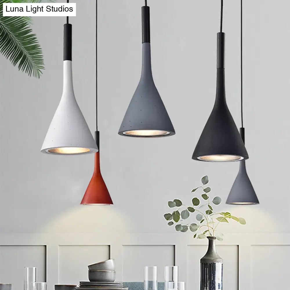 Minimalist Funnel Pendant Cement Light Fixture In Red/Black/White - Ideal For Bedside