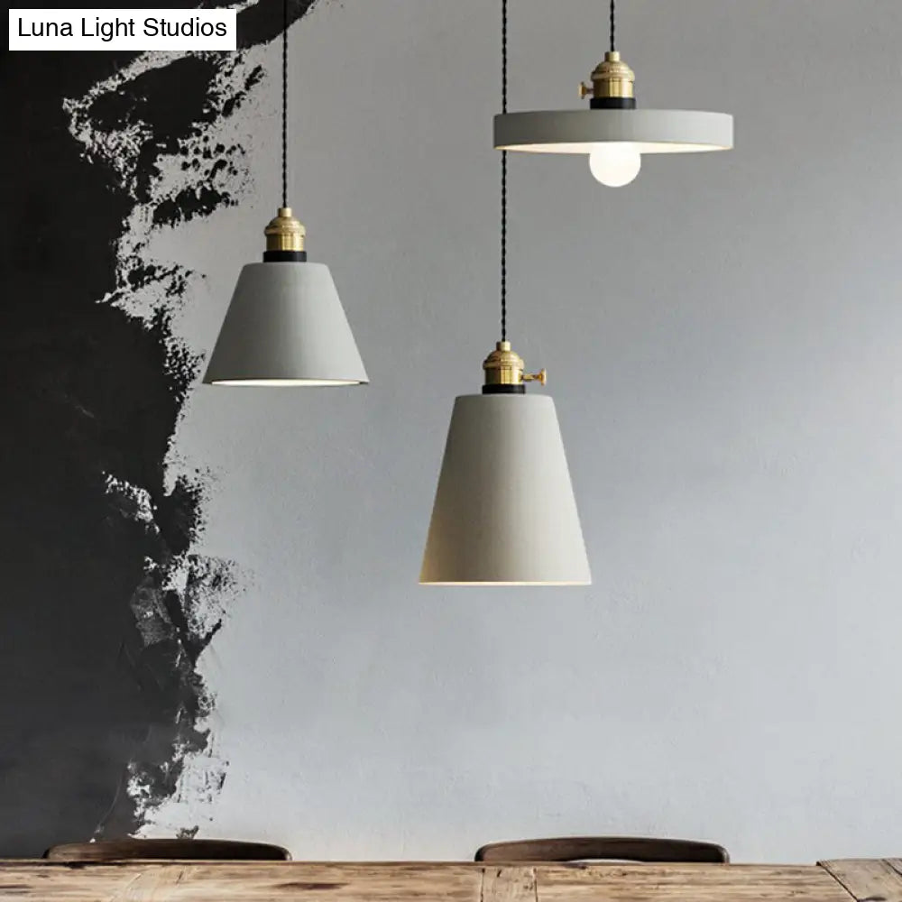 Minimalist Geometric Cement Pendant Light With Rotary Switch For Dining Rooms - Grey