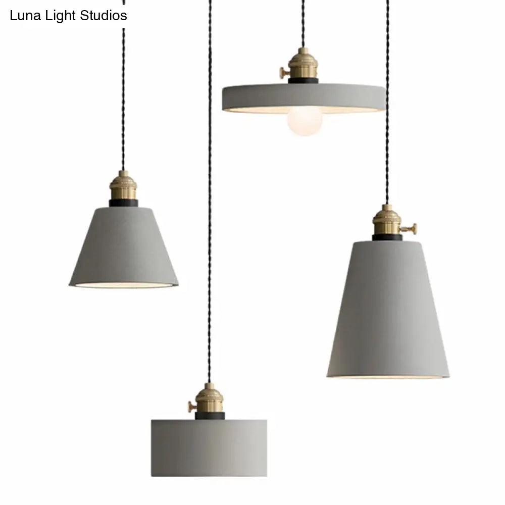 Minimalist Geometric Cement Pendant Light With Rotary Switch For Dining Rooms - Grey