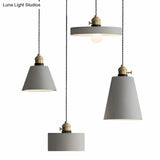 Minimalist Geometric Cement Pendant Light With Rotary Switch For Dining Rooms - Grey