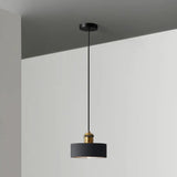 Minimalist Geometric Pendant Light - Single Resin-Cement Dining Room Suspension Fixture Black / Drum