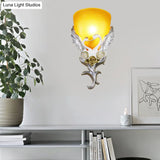 Minimalist Glass Bowl Wall Light With Ribbed Detail And Swan Decoration - 1 Corridor Sconce Fixture