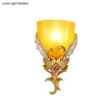 Minimalist Glass Bowl Wall Light With Ribbed Detail And Swan Decoration - 1 Corridor Sconce Fixture