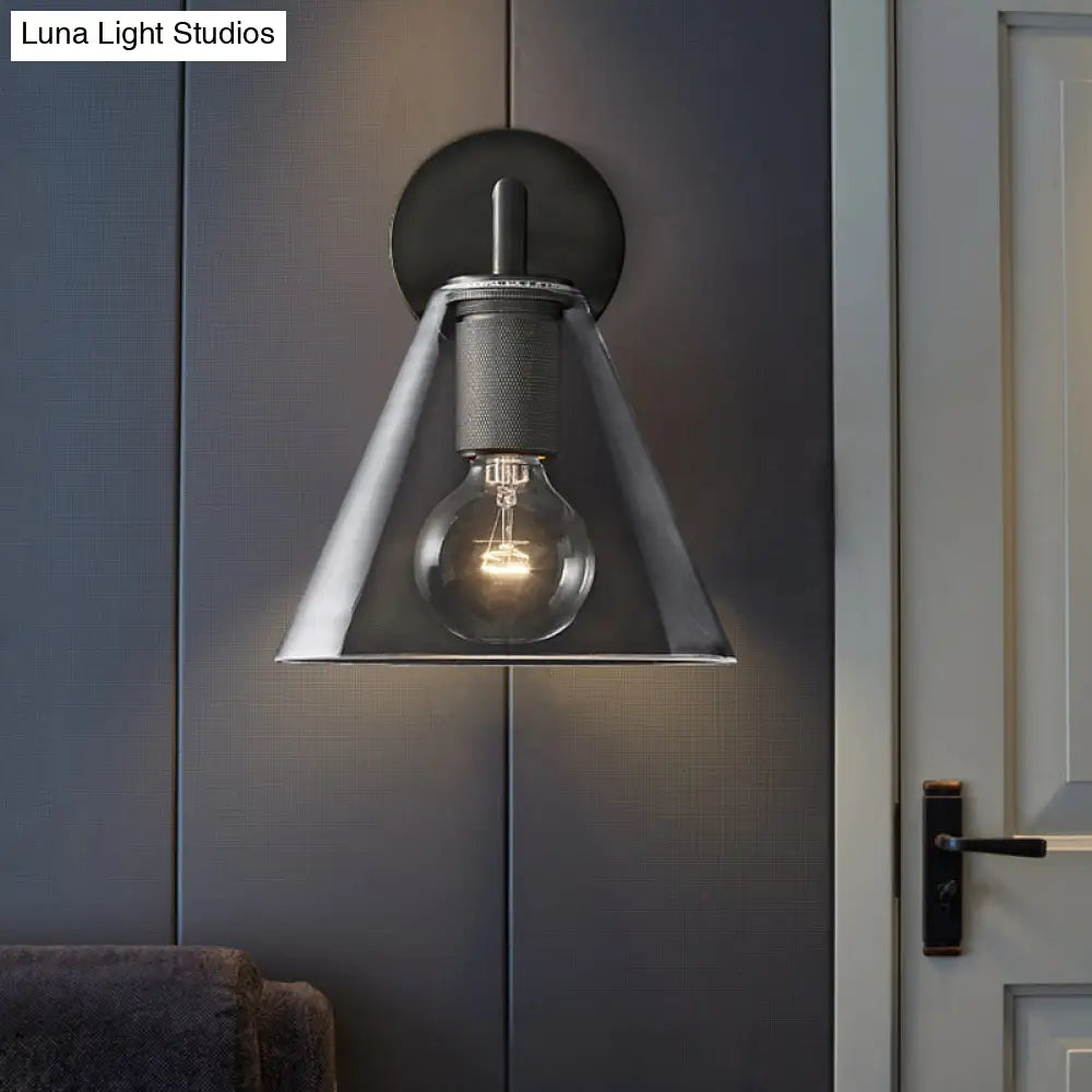 Minimalist Glass Cone Wall Sconce 1/2 Lights Black/Brass Bedside Lighting