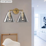 Minimalist Glass Cone Wall Sconce 1/2 Lights Black/Brass Bedside Lighting