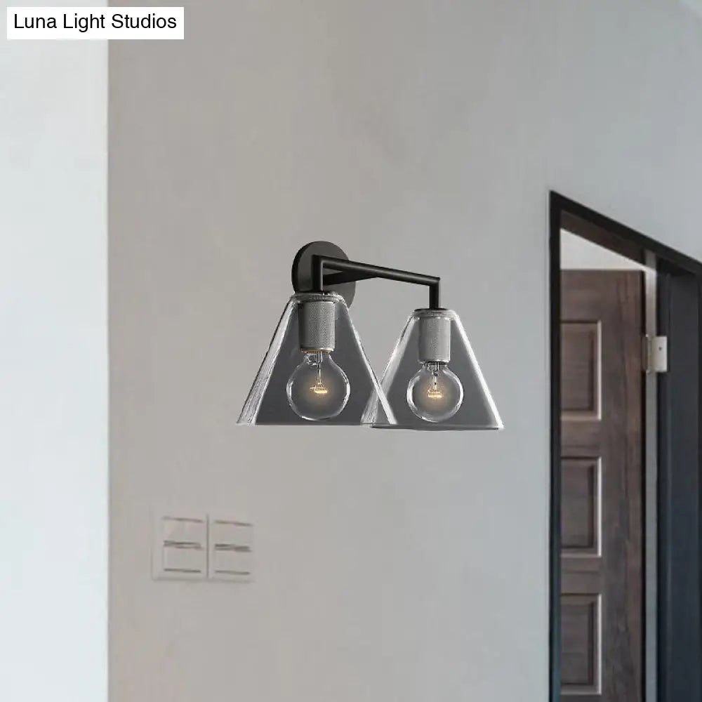 Minimalist Glass Cone Wall Sconce 1/2 Lights Black/Brass Bedside Lighting