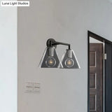 Minimalist Glass Cone Wall Sconce 1/2 Lights Black/Brass Bedside Lighting