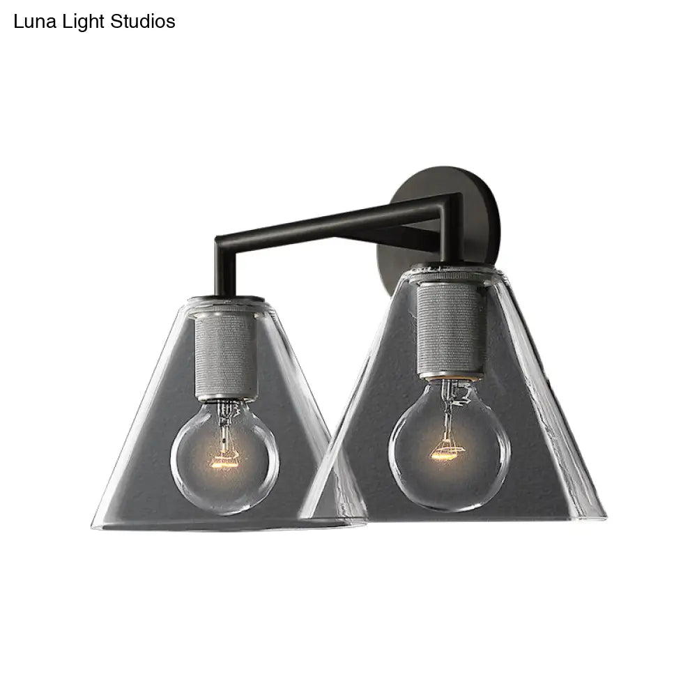 Minimalist Glass Cone Wall Sconce 1/2 Lights Black/Brass Bedside Lighting