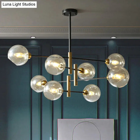 Minimalist Glass Dome Chandelier - Black And Brass Suspended Lighting Fixture For Dining Room