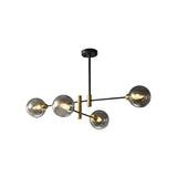 Minimalist Glass Dome Chandelier - Black And Brass Suspended Lighting Fixture For Dining Room 4 /
