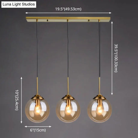 Minimalist Glass Globe Hanging Ceiling Pendant Light Set Of 3 For Restaurants